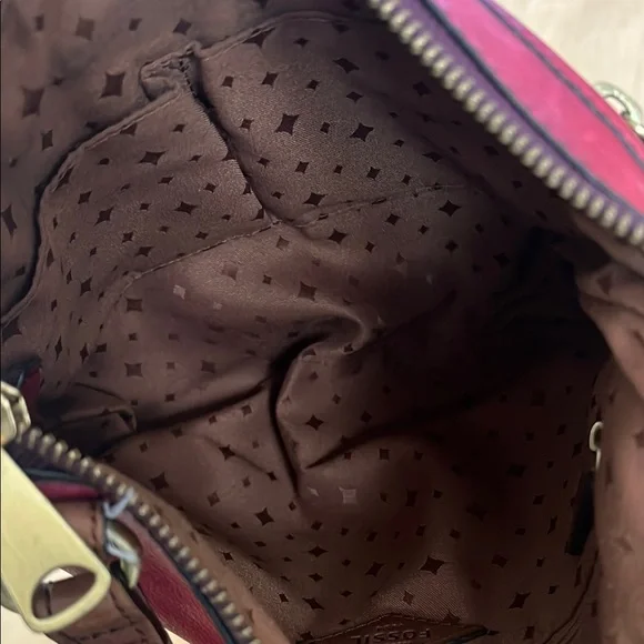 Fossil Red Burgundy Crossbody Bag with Adjustable Strap and Gold tone Hardware - Picture 10 of 12